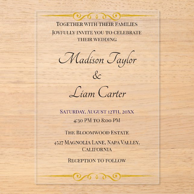 Invitación a la boda acrílica de Rubor simple (Anverso)