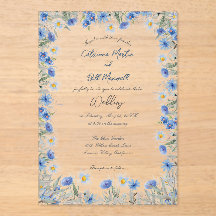 Invitación a la boda acrílica floral azul