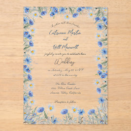 Invitación a la boda acrílica floral azul