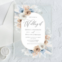 Invitación a la boda acrílica floral azul Boho