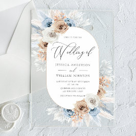 Invitación a la boda acrílica floral azul Boho