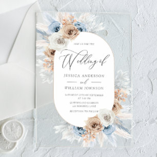 Invitación a la boda acrílica floral azul Boho
