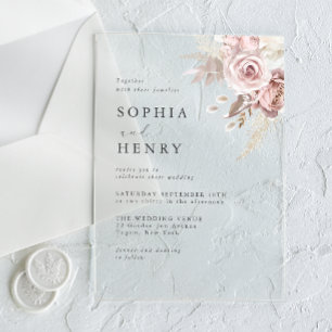 Invitación a la boda acrílica floral suave de Rubo