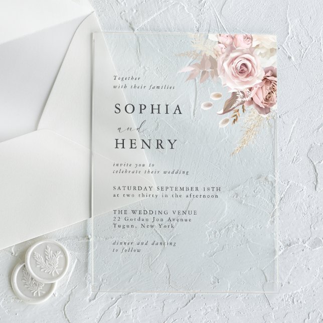 Invitación a la boda acrílica floral suave de Rubo (Subido por el creador)