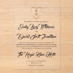 Invitación a la boda acrílica inmadura monogramada
