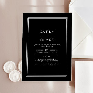 Invitación a la boda acrílica negra moderna AVERY