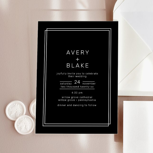 Invitación a la boda acrílica negra moderna AVERY (AVERY Modern Black Acrylic Wedding Invitation)
