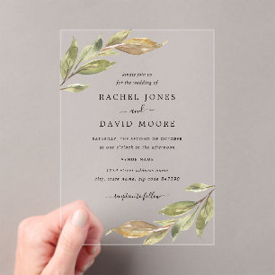 Invitación a la boda acrílica transparente en hoja