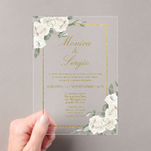 Invitación a la boda acrílica y elegante en españo