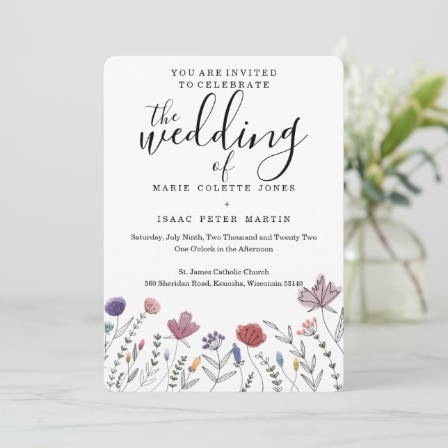 Invitación a la boda acuarela (Anverso de pie)