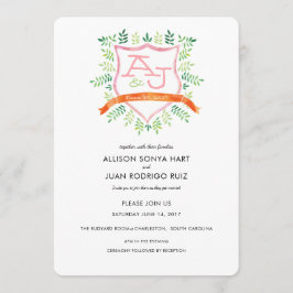 Invitación a la boda acuarela con monograma Escudo