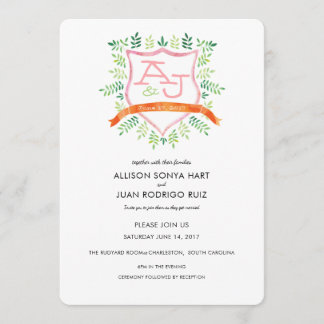 Invitación a la boda acuarela con monograma Escudo