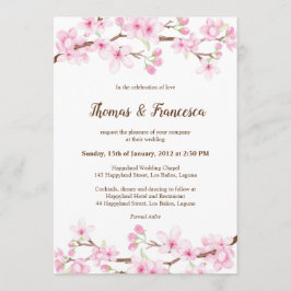 Invitación a la boda acuarela de flores de cerezo