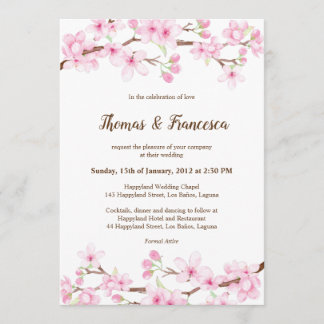 Invitación a la boda acuarela de flores de cerezo