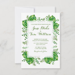 Invitación a la boda acuarela de hojas tropicales