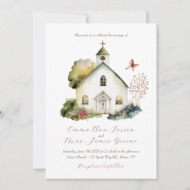Invitación a la boda acuarela de la Iglesia del Pa (Anverso)