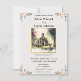 Invitación a la boda acuarela de la iglesia tradic