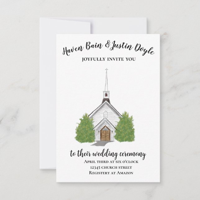 Invitación a la boda acuarela de la iglesia tradic (Anverso)