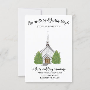 Invitación a la boda acuarela de la iglesia tradic