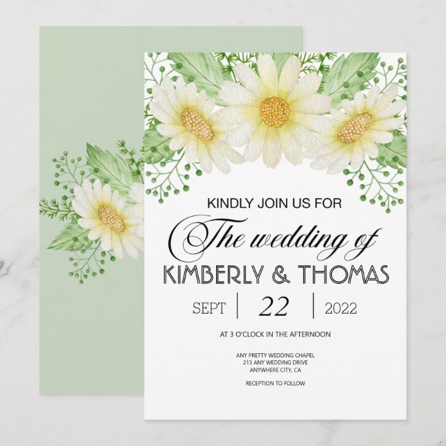 Invitación a la boda acuarela de las flores de mar (Anverso / Reverso)