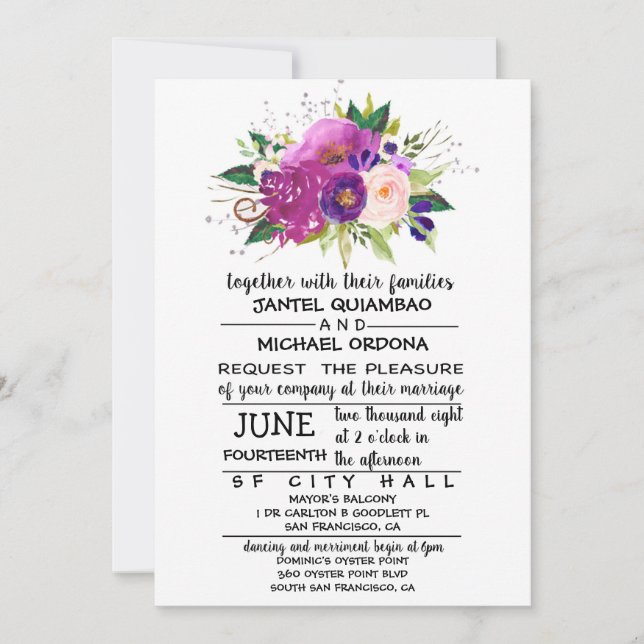 Invitación a la boda acuarela de Plomo Floral (Anverso)