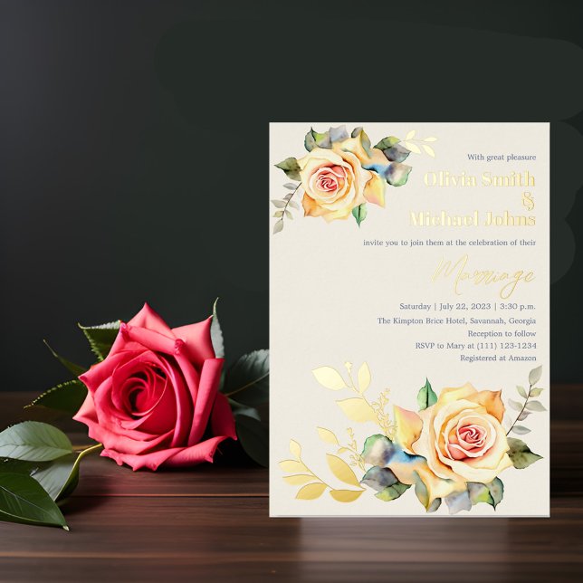 Invitación a la boda acuarela de rosas y eucalipto (Subido por el creador)