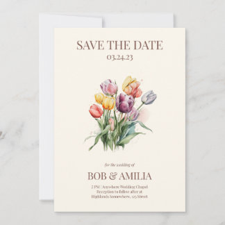 Invitación a la boda acuarela de Tulip Floral Rúst