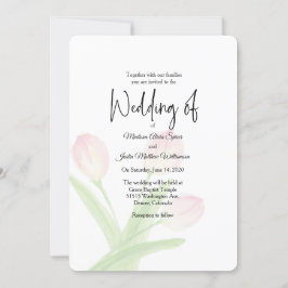 Invitación a la boda acuarela de tulipanes rosados