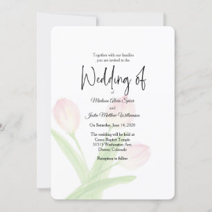 Invitación a la boda acuarela de tulipanes rosados
