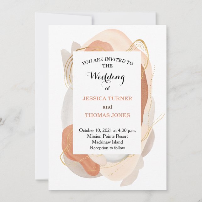 Invitación a la boda acuarela de Wabi Sabi (Anverso)
