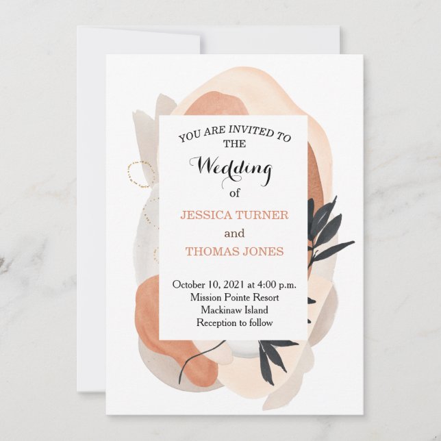 Invitación a la boda acuarela de Wabi Sabi (Anverso)