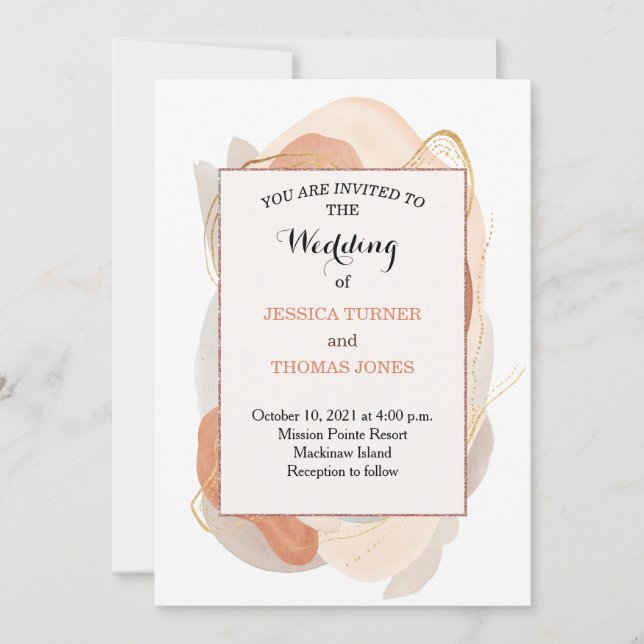 Invitación a la boda acuarela de Wabi Sabi (Anverso)