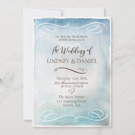 Invitación a la boda acuarela del mar azul o cielo