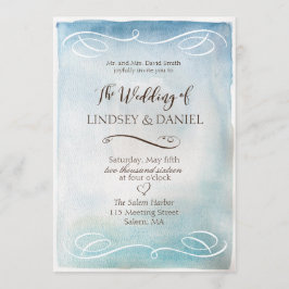 Invitación a la boda acuarela del mar azul o cielo