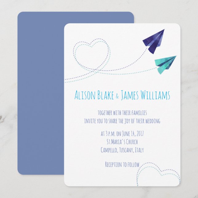 Invitación a la boda acuarela del plano de papel (Anverso / Reverso)