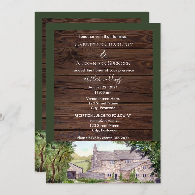 Invitación a la boda acuarela del puente de piedra (Anverso / Reverso)