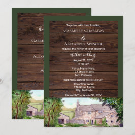 Invitación a la boda acuarela del puente de piedra