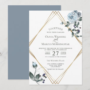 Invitación a la boda Acuarela Dusty Floral Azul