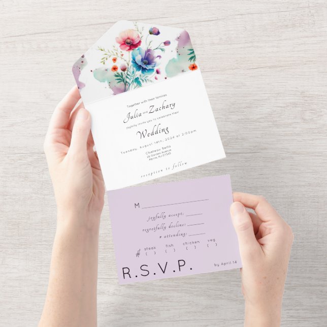 Invitación a la boda acuarela floral (desgarro)