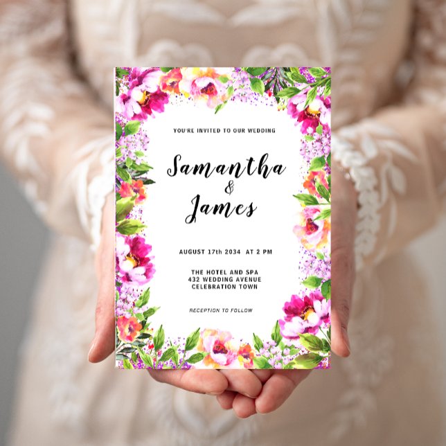 Invitación a la boda acuarela Floral Pink Greenery (Subido por el creador)