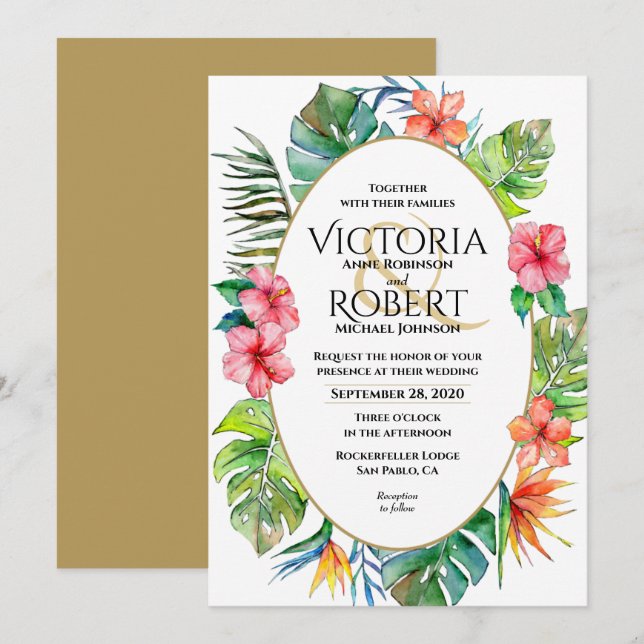 Invitación a la boda | Acuarela floral tropical (Anverso / Reverso)