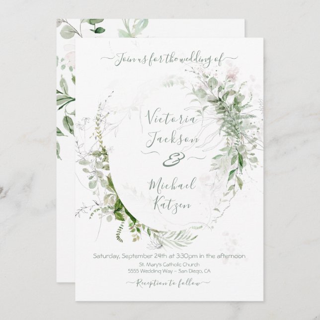 Invitación a la boda acuarela Floral y aérea (Anverso / Reverso)
