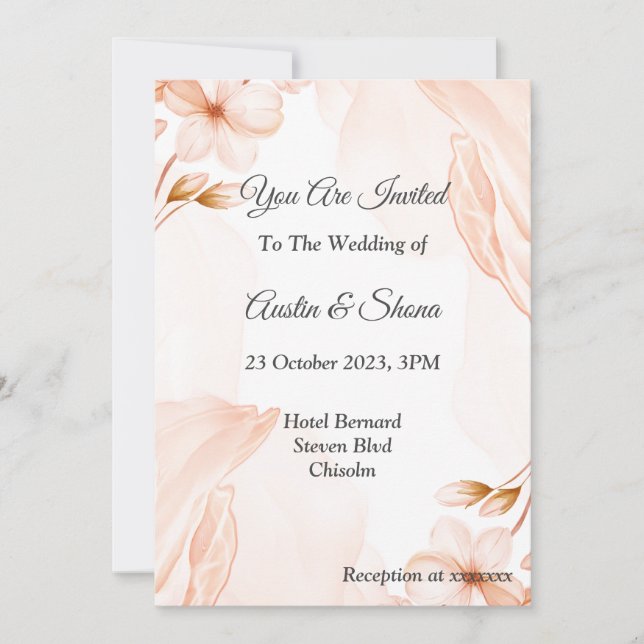 Invitación a la boda acuarela, rosada (Anverso)