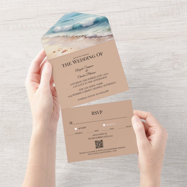 Invitación a la boda acuática en la playa (desgarro)