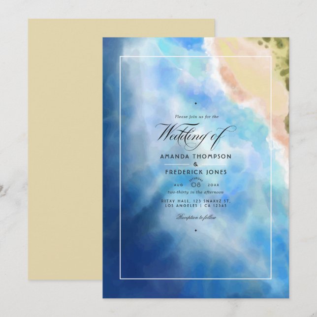 Invitación a la boda acuática en la playa de veran (Anverso / Reverso)