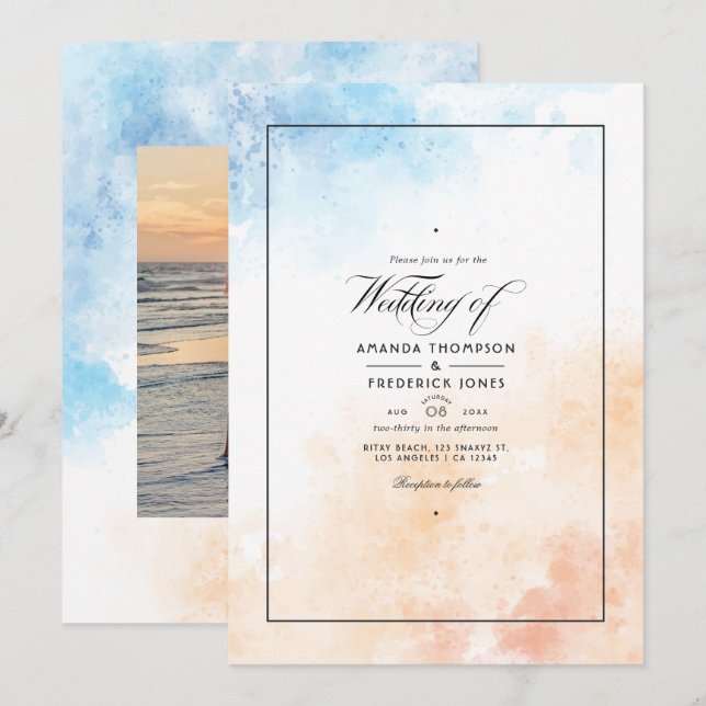 Invitación a la boda acuática en la playa de veran (Anverso / Reverso)