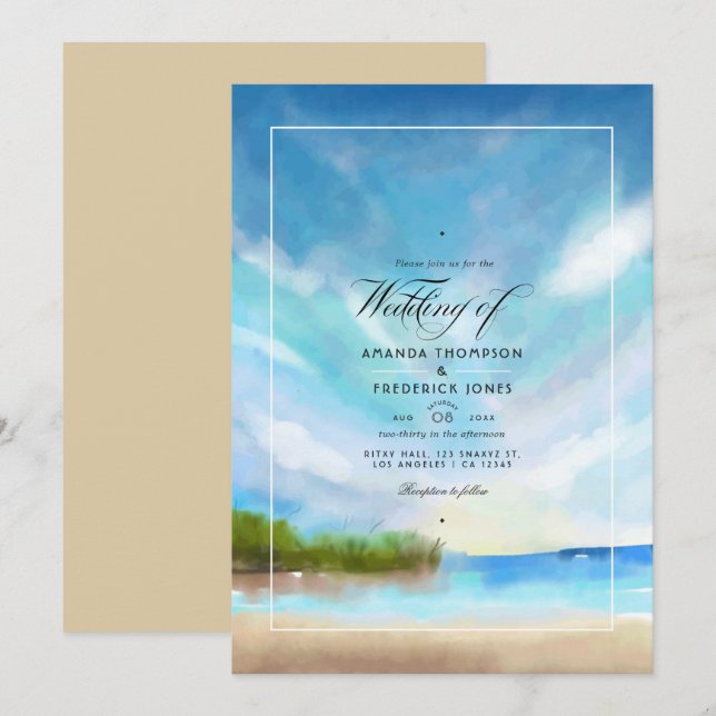 Invitación a la boda acuática en la playa de veran (Anverso / Reverso)
