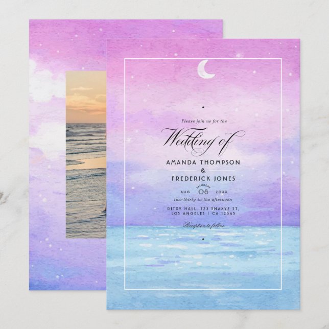 Invitación a la boda acuática en la playa de veran (Anverso / Reverso)