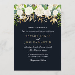 Invitación a la boda acuática floral de oro de la
