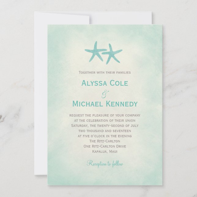Invitación a la boda acuática Starfish Beach (Anverso)